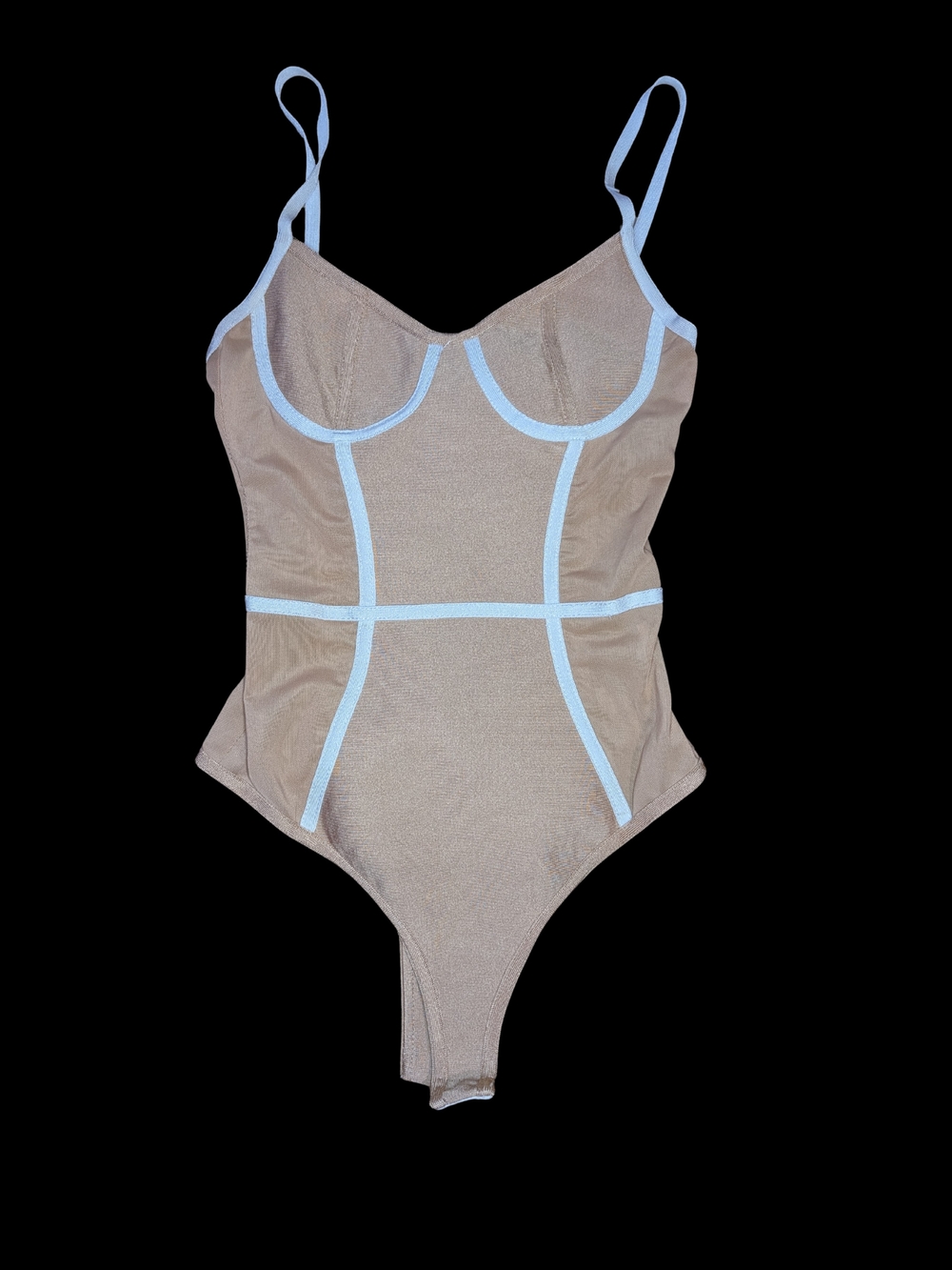 superdown Tan Bodysuit with White Trim